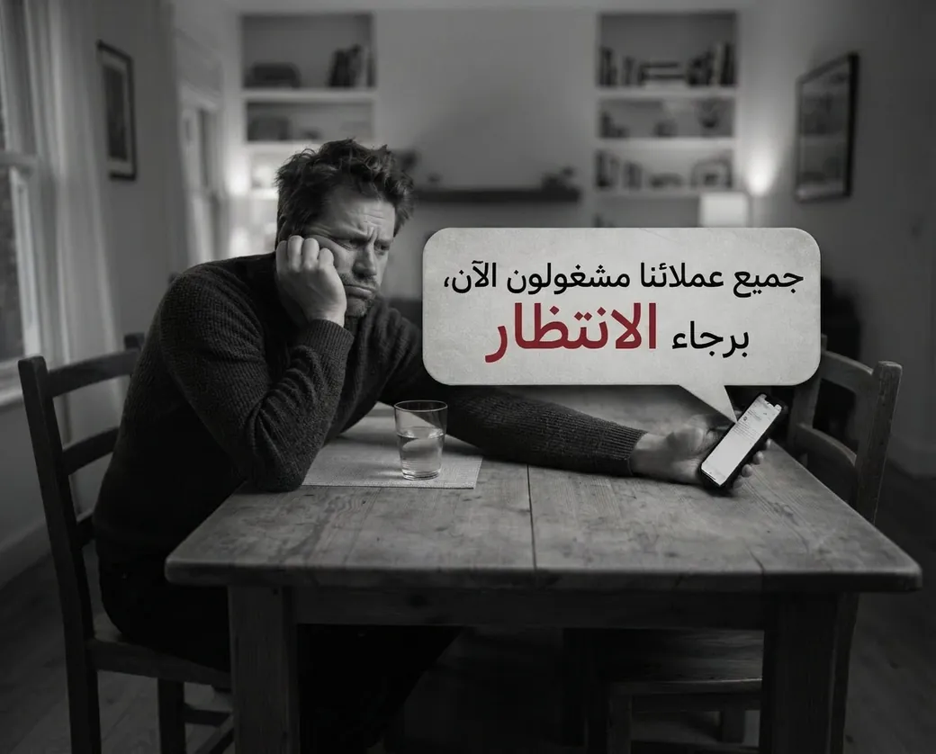 عميل محبط ينتظر الرد: جميع عملائنا مشغولون الآن، برجاء الانتظار